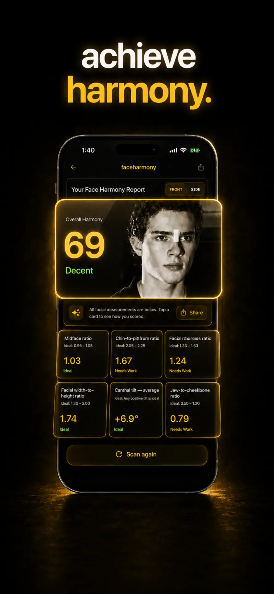 Achieve harmony — detailed facial harmony report